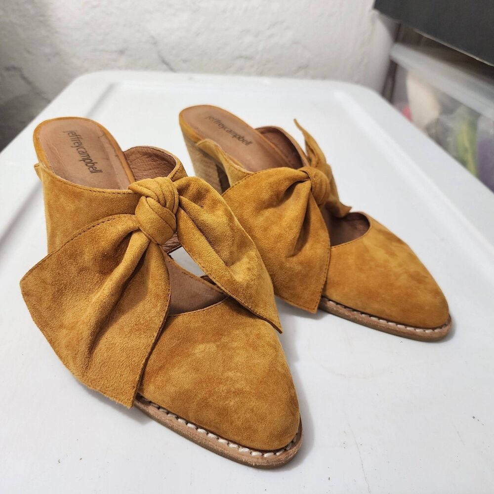 Anthropologie Jeffrey Campbell Cyrus Suede Bow Mules Block Heel Point Toe Sz 9